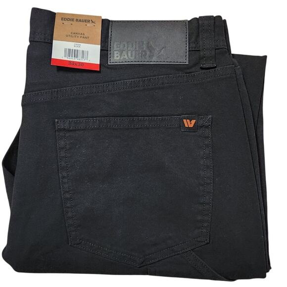 Eddie Bauer Men's Utility Cotton Canvas Stretch Pant Black Size 34 x 30 NWT - Picture 1 of 6